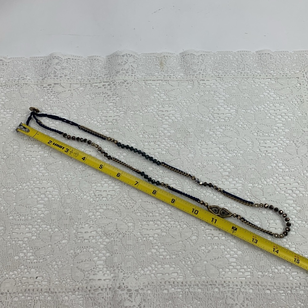 Chloe & Isabel jeweled necklace Antique gold and Navy blue 28” long New NWOT - Picture 9 of 11